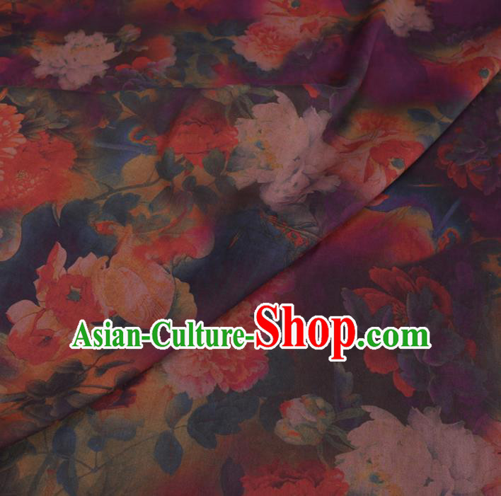 Chinese Cheongsam Classical Peony Pattern Design Purple Watered Gauze Fabric Asian Traditional Silk Material Chinese Cheongsam Classical Peony Pattern Design Purple Watered Gauze Fabric Asian Traditional Silk Material