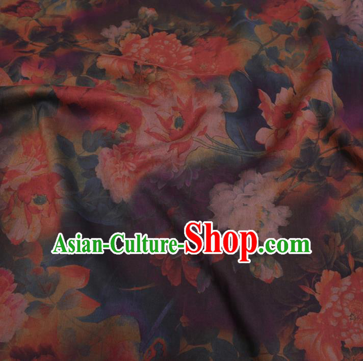 Chinese Cheongsam Classical Peony Pattern Design Purple Watered Gauze Fabric Asian Traditional Silk Material Chinese Cheongsam Classical Peony Pattern Design Purple Watered Gauze Fabric Asian Traditional Silk Material