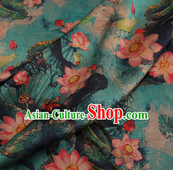 Chinese Cheongsam Classical Lotus Pattern Design Blue Watered Gauze Fabric Asian Traditional Silk Material Chinese Cheongsam Classical Lotus Pattern Design Blue Watered Gauze Fabric Asian Traditional Silk Material