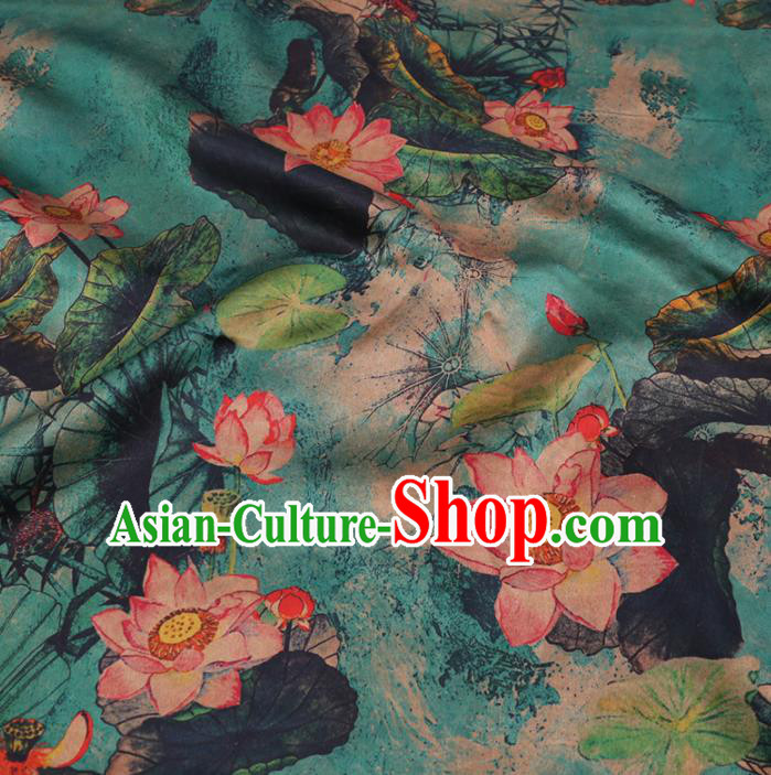 Chinese Cheongsam Classical Lotus Pattern Design Blue Watered Gauze Fabric Asian Traditional Silk Material Chinese Cheongsam Classical Lotus Pattern Design Blue Watered Gauze Fabric Asian Traditional Silk Material
