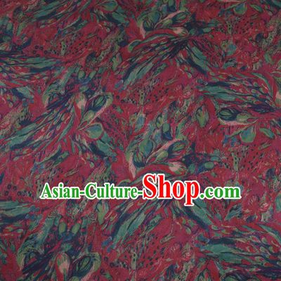 Chinese Cheongsam Classical Phalaenopsis Pattern Design Wine Red Watered Gauze Fabric Asian Traditional Silk Material