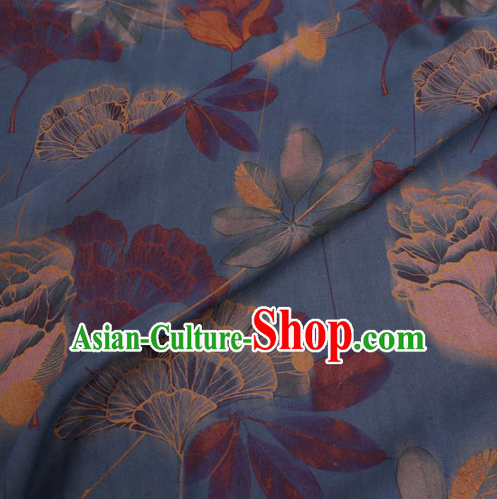 Chinese Cheongsam Classical Ginkgo Pattern Design Blue Watered Gauze Fabric Asian Traditional Silk Material Chinese Cheongsam Classical Ginkgo Pattern Design Blue Watered Gauze Fabric Asian Traditional Silk Material