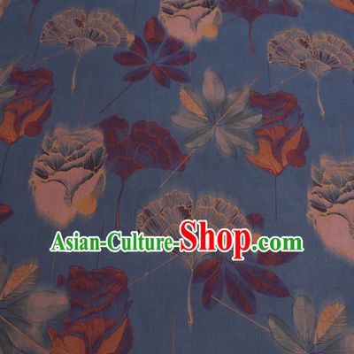 Chinese Cheongsam Classical Ginkgo Pattern Design Blue Watered Gauze Fabric Asian Traditional Silk Material