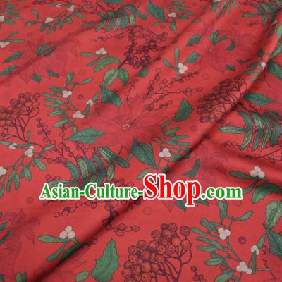 Chinese Cheongsam Classical loquat Pattern Design Red Watered Gauze Fabric Asian Traditional Silk Material