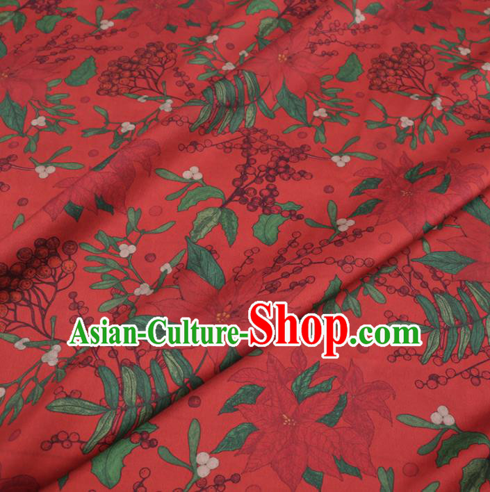 Chinese Cheongsam Classical loquat Pattern Design Red Watered Gauze Fabric Asian Traditional Silk Material