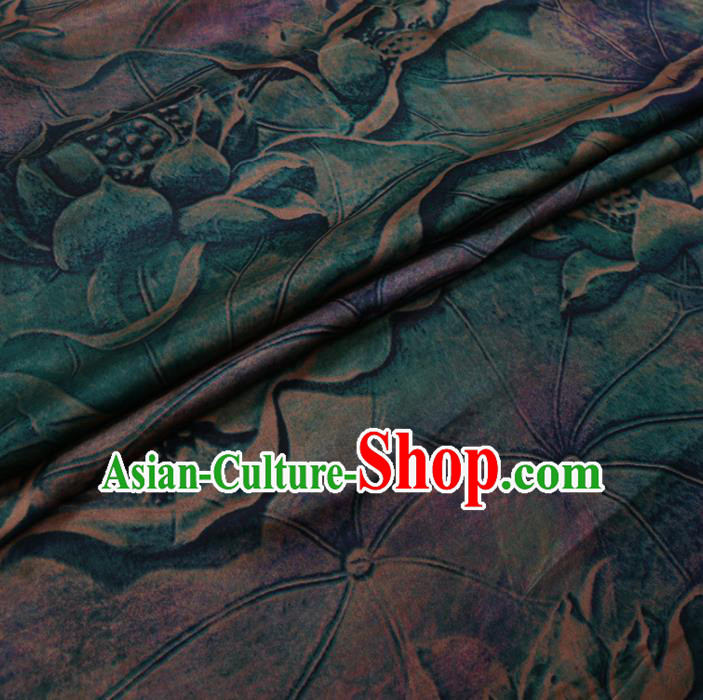 Chinese Cheongsam Classical Lotus Pattern Design Green Watered Gauze Fabric Asian Traditional Silk Material Chinese Cheongsam Classical Lotus Pattern Design Green Watered Gauze Fabric Asian Traditional Silk Material