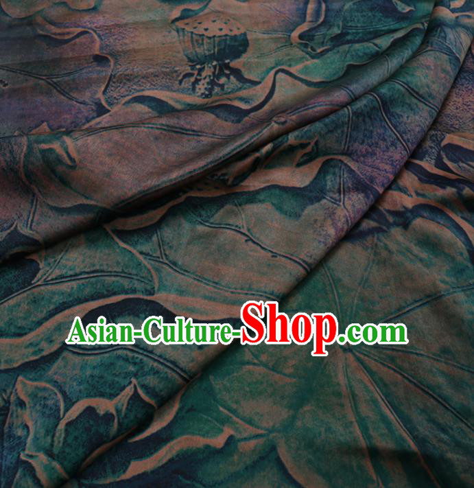 Chinese Cheongsam Classical Lotus Pattern Design Green Watered Gauze Fabric Asian Traditional Silk Material Chinese Cheongsam Classical Lotus Pattern Design Green Watered Gauze Fabric Asian Traditional Silk Material