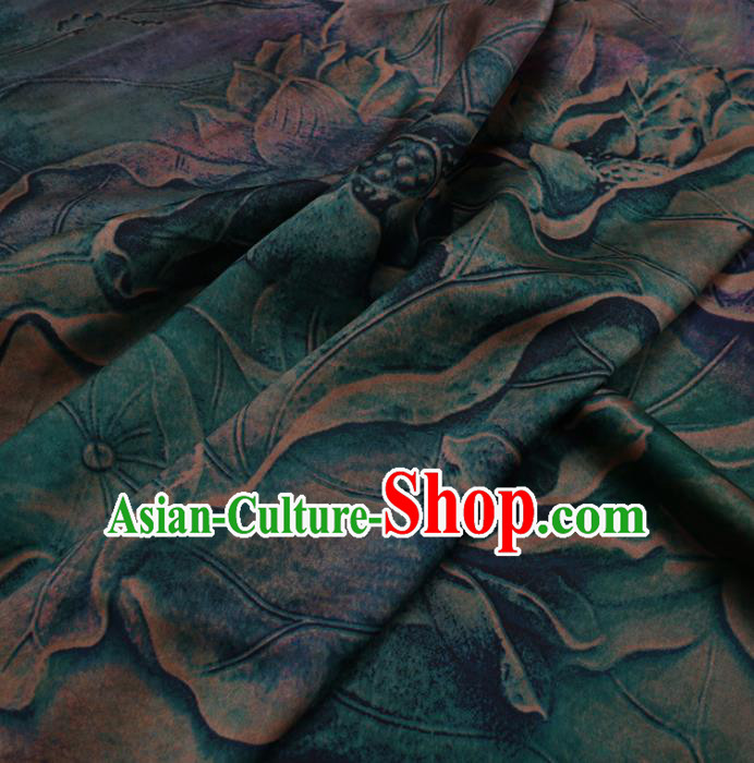 Chinese Cheongsam Classical Lotus Pattern Design Green Watered Gauze Fabric Asian Traditional Silk Material Chinese Cheongsam Classical Lotus Pattern Design Green Watered Gauze Fabric Asian Traditional Silk Material