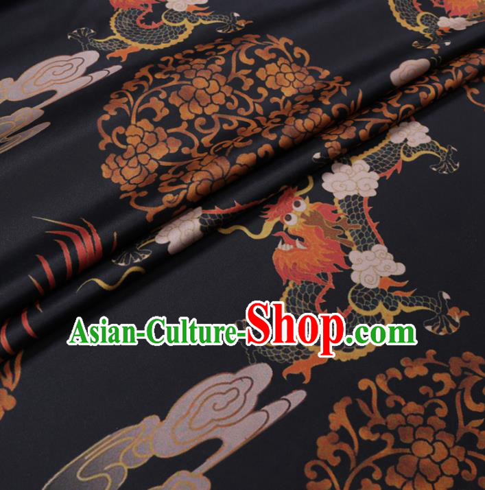 Chinese Cheongsam Classical Dragon Pattern Design Black Watered Gauze Fabric Asian Traditional Silk Material Chinese Cheongsam Classical Dragon Pattern Design Black Watered Gauze Fabric Asian Traditional Silk Material
