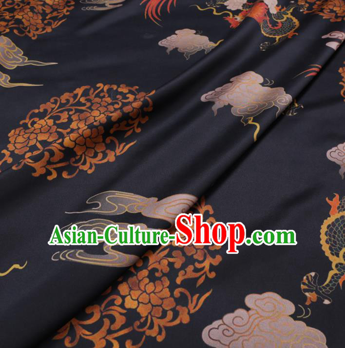 Chinese Cheongsam Classical Dragon Pattern Design Black Watered Gauze Fabric Asian Traditional Silk Material Chinese Cheongsam Classical Dragon Pattern Design Black Watered Gauze Fabric Asian Traditional Silk Material