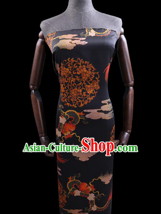 Chinese Cheongsam Classical Dragon Pattern Design Black Watered Gauze Fabric Asian Traditional Silk Material Chinese Cheongsam Classical Dragon Pattern Design Black Watered Gauze Fabric Asian Traditional Silk Material