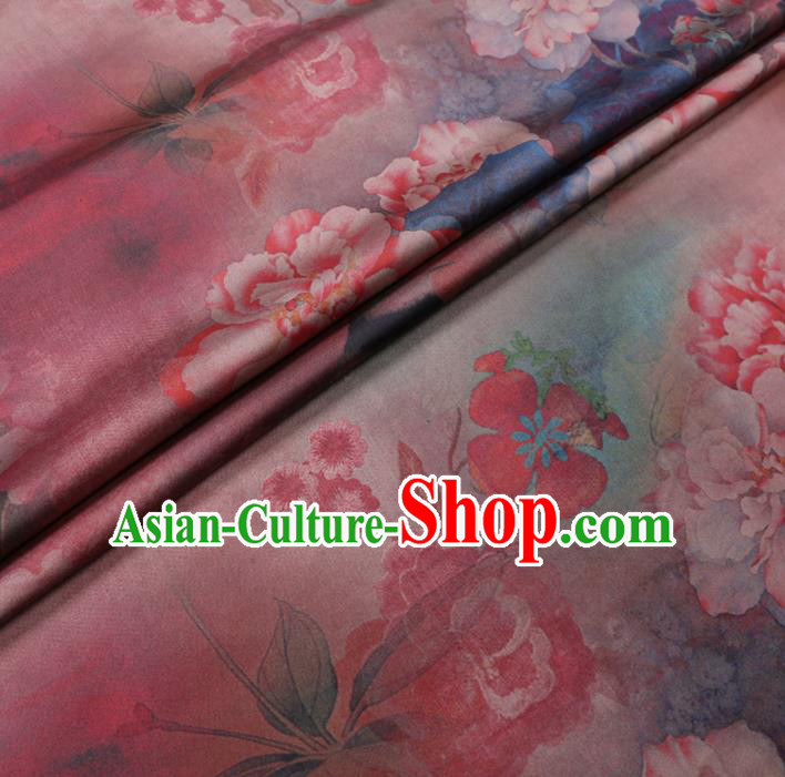 Chinese Cheongsam Classical Peony Pattern Design Pink Watered Gauze Fabric Asian Traditional Silk Material Chinese Cheongsam Classical Peony Pattern Design Pink Watered Gauze Fabric Asian Traditional Silk Material
