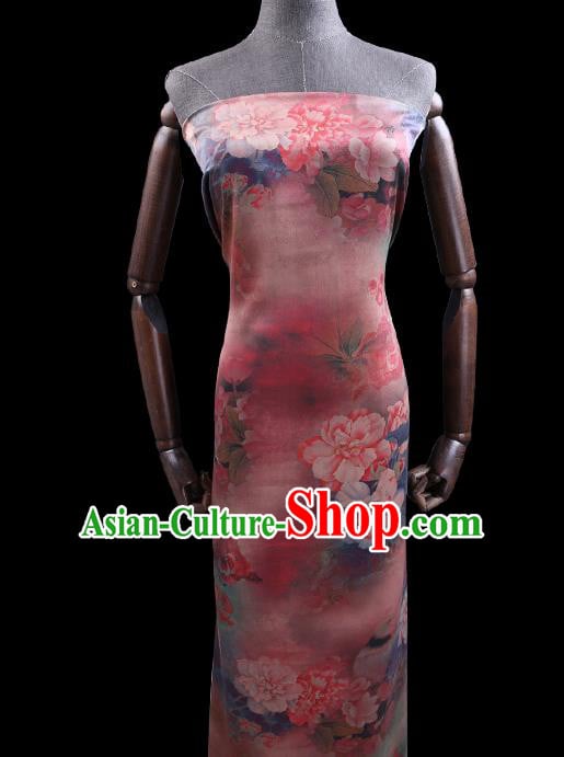 Chinese Cheongsam Classical Peony Pattern Design Pink Watered Gauze Fabric Asian Traditional Silk Material Chinese Cheongsam Classical Peony Pattern Design Pink Watered Gauze Fabric Asian Traditional Silk Material