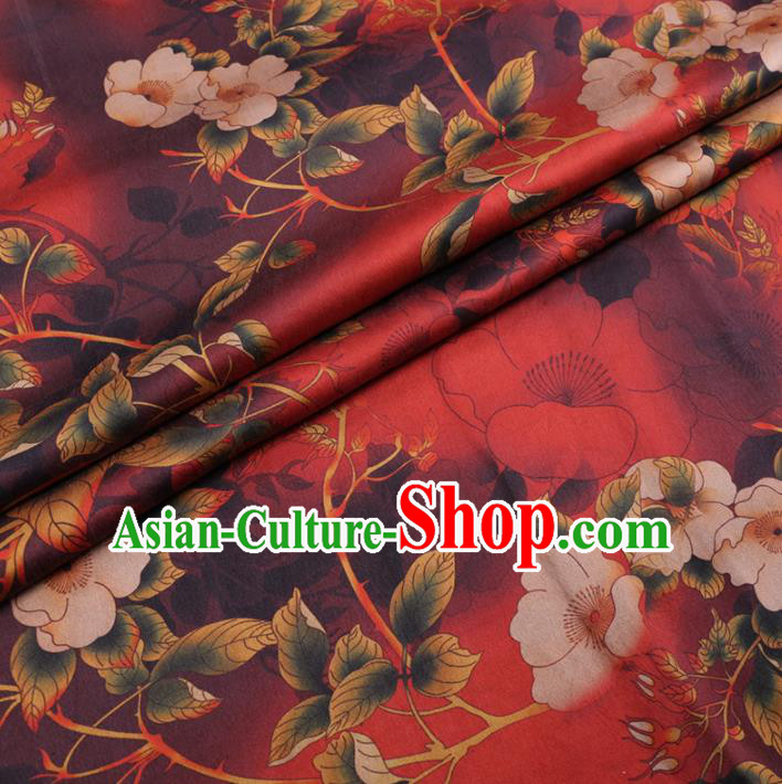 Chinese Cheongsam Classical Flowers Pattern Design Red Watered Gauze Fabric Asian Traditional Silk Material Chinese Cheongsam Classical Flowers Pattern Design Red Watered Gauze Fabric Asian Traditional Silk Material