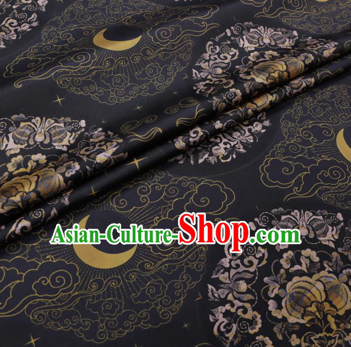 Chinese Cheongsam Classical Moon Pattern Design Black Watered Gauze Fabric Asian Traditional Silk Material Chinese Cheongsam Classical Moon Pattern Design Black Watered Gauze Fabric Asian Traditional Silk Material