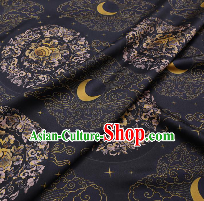 Chinese Cheongsam Classical Moon Pattern Design Black Watered Gauze Fabric Asian Traditional Silk Material Chinese Cheongsam Classical Moon Pattern Design Black Watered Gauze Fabric Asian Traditional Silk Material