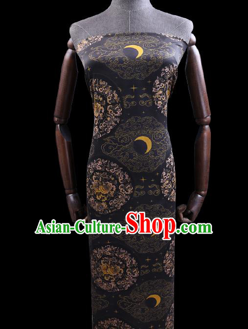 Chinese Cheongsam Classical Moon Pattern Design Black Watered Gauze Fabric Asian Traditional Silk Material Chinese Cheongsam Classical Moon Pattern Design Black Watered Gauze Fabric Asian Traditional Silk Material
