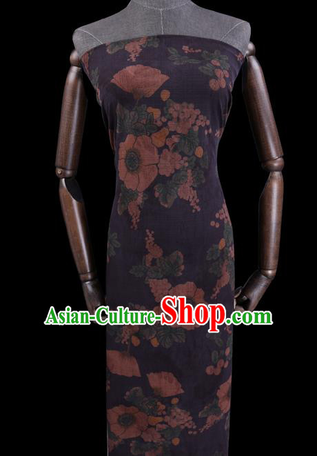 Chinese Cheongsam Classical Flowers Pattern Design Black Watered Gauze Fabric Asian Traditional Silk Material Chinese Cheongsam Classical Flowers Pattern Design Black Watered Gauze Fabric Asian Traditional Silk Material