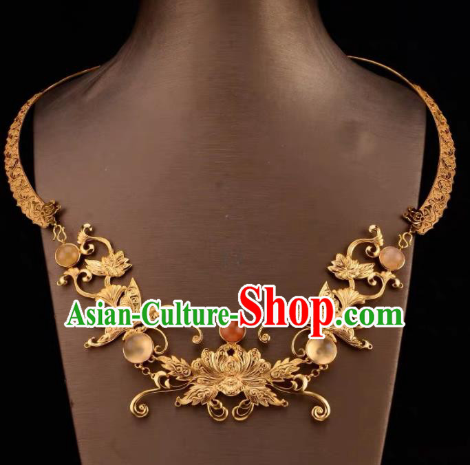 Chinese Traditional Carving Lotus Necklace Handmade Hanfu Necklet Accessories for Women Chinese Traditional Carving Lotus Necklace Handmade Hanfu Necklet Accessories for Women