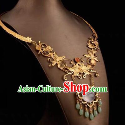 Chinese Traditional Carving Lotus Necklace Handmade Hanfu Necklet Accessories for Women