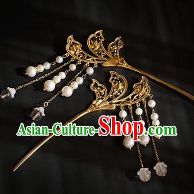 Chinese Traditional Golden Hairpins Handmade Hanfu Tassel Hair Accessories for Women