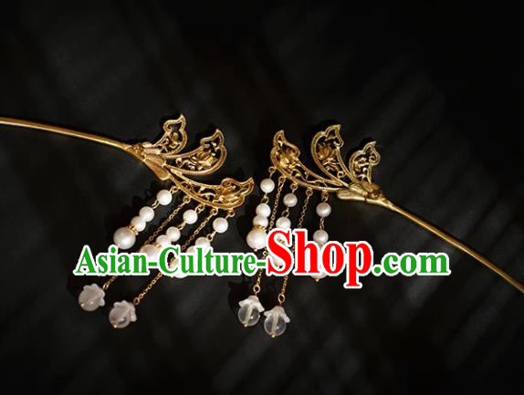 Chinese Traditional Golden Hairpins Handmade Hanfu Tassel Hair Accessories for Women Chinese Traditional Golden Hairpins Handmade Hanfu Tassel Hair Accessories for Women