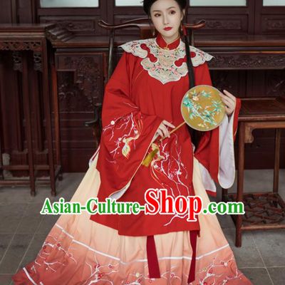 Chinese Ancient Royal Princess Embroidered Red Dress Traditional Ming Dynasty Court Lady Costumes for Women