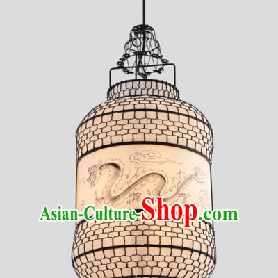 Free Worldwide Delivery Tube Shape Traditional White Chinese Classical Dragon Handmade Iron Mesh Lantern Palace Lanterns