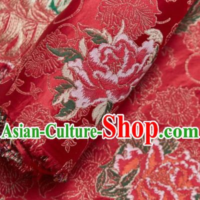 Chinese Classical Peony Pattern Design Red Brocade Fabric Asian Traditional Cheongsam Silk Material