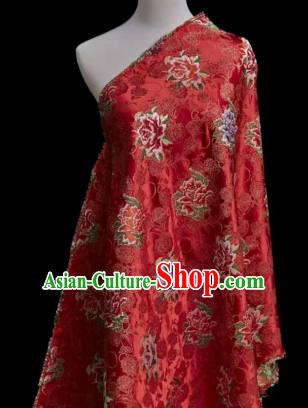 Chinese Classical Peony Pattern Design Red Brocade Fabric Asian Traditional Cheongsam Silk Material Chinese Classical Peony Pattern Design Red Brocade Fabric Asian Traditional Cheongsam Silk Material