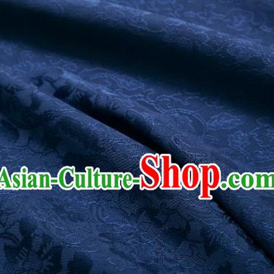 Chinese Classical Twine Lotus Pattern Design Navy Mulberry Silk Fabric Asian Traditional Cheongsam Silk Material