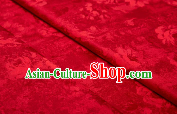Chinese Classical Peony Pattern Design Red Mulberry Silk Fabric Asian Traditional Cheongsam Silk Material Chinese Classical Peony Pattern Design Red Mulberry Silk Fabric Asian Traditional Cheongsam Silk Material