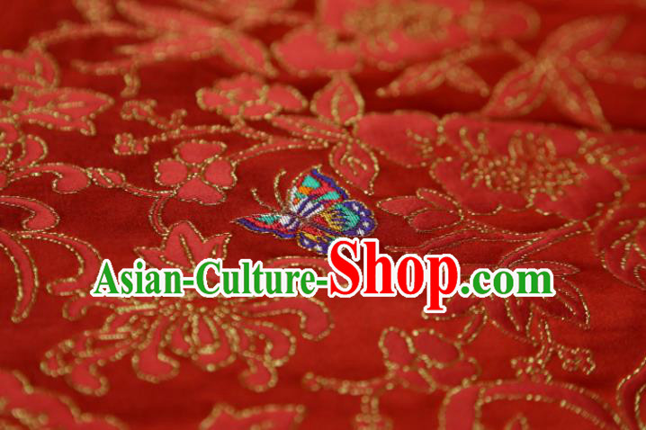 Chinese Classical Chrysanthemum Butterfly Pattern Design Red Brocade Fabric Asian Traditional Silk Material Chinese Classical Chrysanthemum Butterfly Pattern Design Red Brocade Fabric Asian Traditional Silk Material