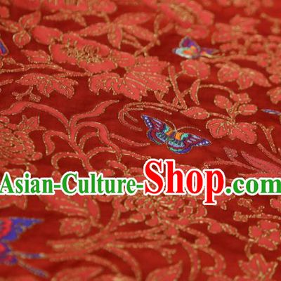 Chinese Classical Chrysanthemum Butterfly Pattern Design Red Brocade Fabric Asian Traditional Silk Material