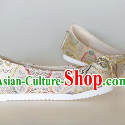 Chinese Traditional Beige Brocade Shoes Opera Shoes Hanfu Shoes Wedding Shoes for Women