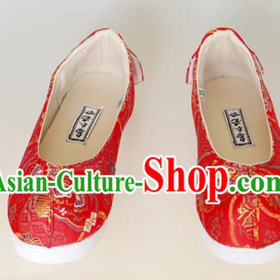 Chinese Traditional Red Brocade Shoes Opera Shoes Hanfu Shoes Wedding Shoes for Women