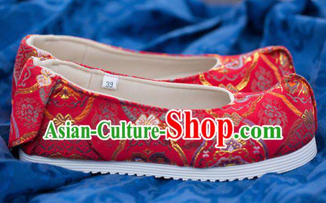 Chinese Traditional Red Brocade Shoes Opera Shoes Hanfu Shoes Wedding Shoes for Women