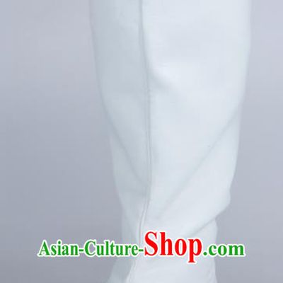 Chinese Traditional Ming Dynasty White Leather Boots Handmade Hanfu Shoes Ancient Swordsman Shoes for Men