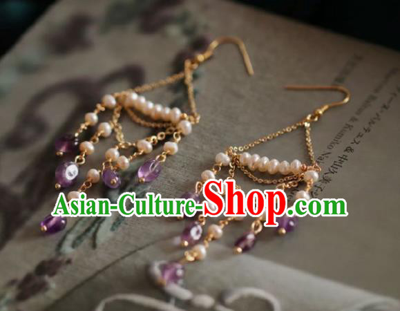 Chinese Traditional Hanfu Pearls Tassel Earrings Handmade Ear Jewelry Accessories for Women Chinese Traditional Hanfu Pearls Tassel Earrings Handmade Ear Jewelry Accessories for Women