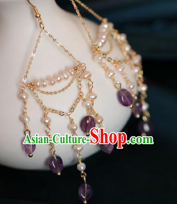 Chinese Traditional Hanfu Pearls Tassel Earrings Handmade Ear Jewelry Accessories for Women Chinese Traditional Hanfu Pearls Tassel Earrings Handmade Ear Jewelry Accessories for Women