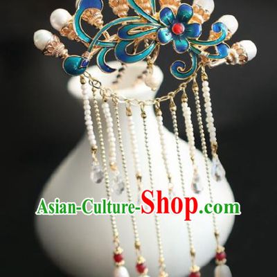 Chinese Handmade Ming Dynasty Princess Pearls Tassel Hairpins Ancient Hanfu Hair Accessories for Women