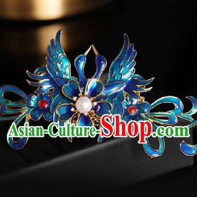 Chinese Handmade Ming Dynasty Princess Blue Swan Hairpins Ancient Hanfu Hair Accessories for Women