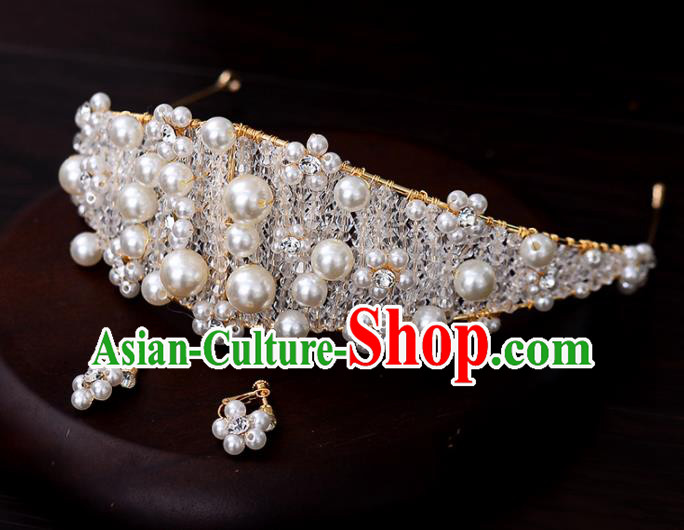 Top Handmade Bride Pearls Royal Crown Wedding Hair Accessories for Women Top Handmade Bride Pearls Royal Crown Wedding Hair Accessories for Women