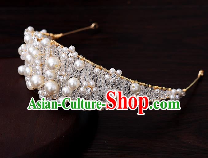 Top Handmade Bride Pearls Royal Crown Wedding Hair Accessories for Women Top Handmade Bride Pearls Royal Crown Wedding Hair Accessories for Women