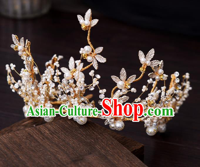 Top Handmade Bride Beads Leaf Royal Crown Wedding Hair Accessories for Women Top Handmade Bride Beads Leaf Royal Crown Wedding Hair Accessories for Women