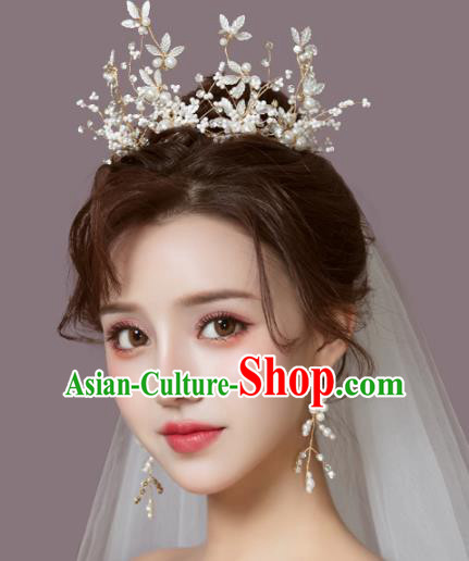 Top Handmade Bride Beads Leaf Royal Crown Wedding Hair Accessories for Women Top Handmade Bride Beads Leaf Royal Crown Wedding Hair Accessories for Women