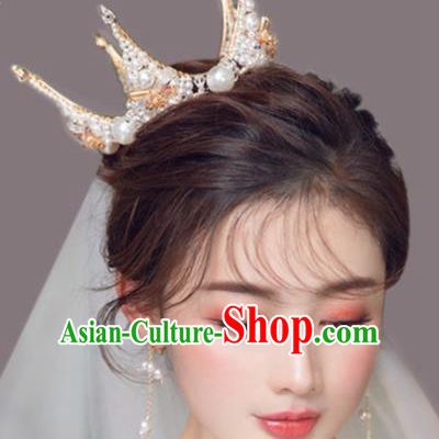 Top Handmade Bride Pearls Round Royal Crown Wedding Hair Accessories for Women