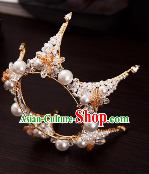 Top Handmade Bride Pearls Round Royal Crown Wedding Hair Accessories for Women Top Handmade Bride Pearls Round Royal Crown Wedding Hair Accessories for Women