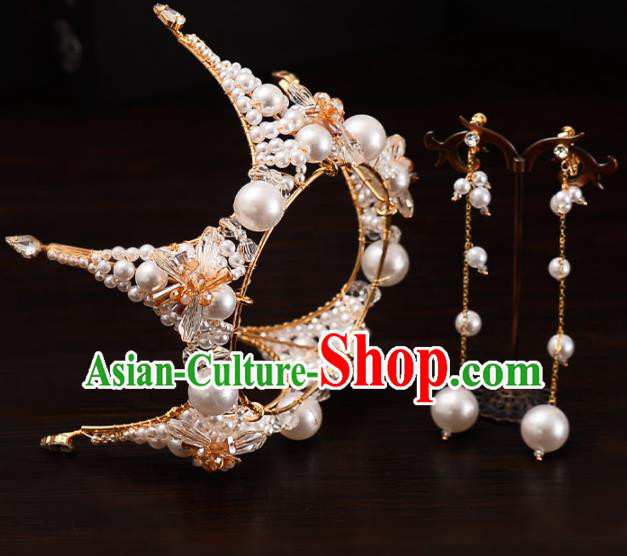 Top Handmade Bride Pearls Round Royal Crown Wedding Hair Accessories for Women Top Handmade Bride Pearls Round Royal Crown Wedding Hair Accessories for Women