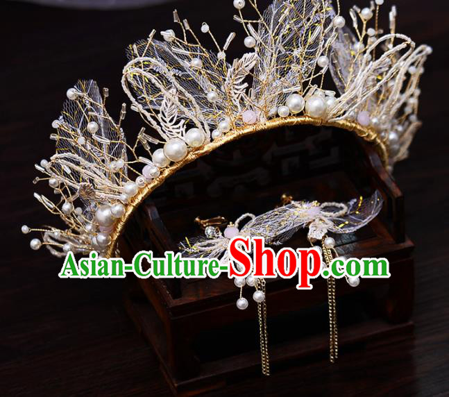 Top Handmade Bride Beads Silk Royal Crown Wedding Hair Accessories for Women